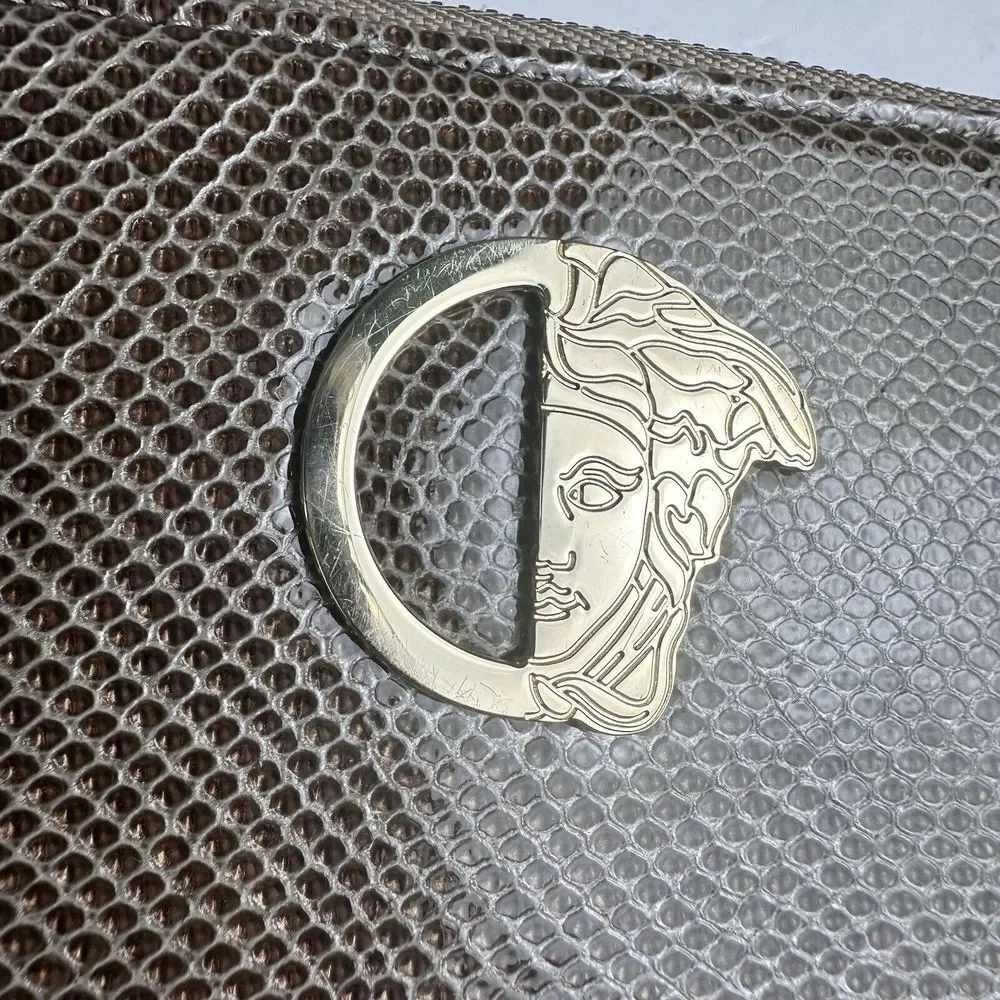 Versace Collection‎ Leather Medusa Brown Patent Zip Around Long Wallet Accordion